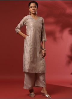 Abhishti Foil print 3pc kurta set-beige  - Image 5