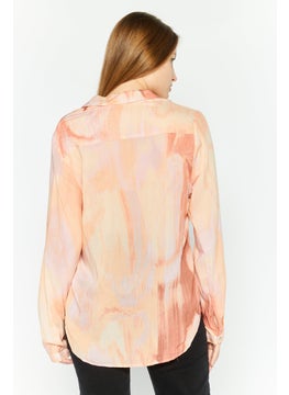 Black Tape Women Spread Collar Long Sleeve Tie Dye Shirt, Pink Combo  - Image 4