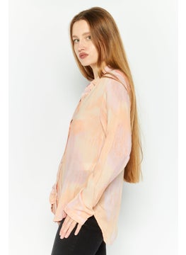 Black Tape Women Spread Collar Long Sleeve Tie Dye Shirt, Pink Combo  - Image 3