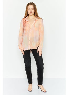 Black Tape Women Spread Collar Long Sleeve Tie Dye Shirt, Pink Combo  - Image 2