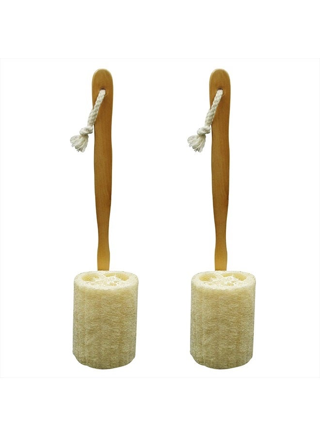 TTYBG Natural Exfoliating Loofah Luffa Loofa Back Sponge Scrubber Brush with Long Wooden Handle Stick Holder Body Shower Bath Spa Pack of 2 - Image 1