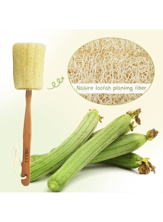 TTYBG Natural Exfoliating Loofah Luffa Loofa Back Sponge Scrubber Brush with Long Wooden Handle Stick Holder Body Shower Bath Spa Pack of 2 - Image 3