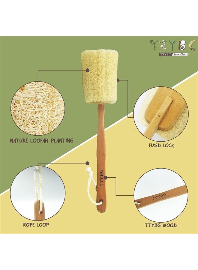 TTYBG Natural Exfoliating Loofah Luffa Loofa Back Sponge Scrubber Brush with Long Wooden Handle Stick Holder Body Shower Bath Spa Pack of 2 - Image 2