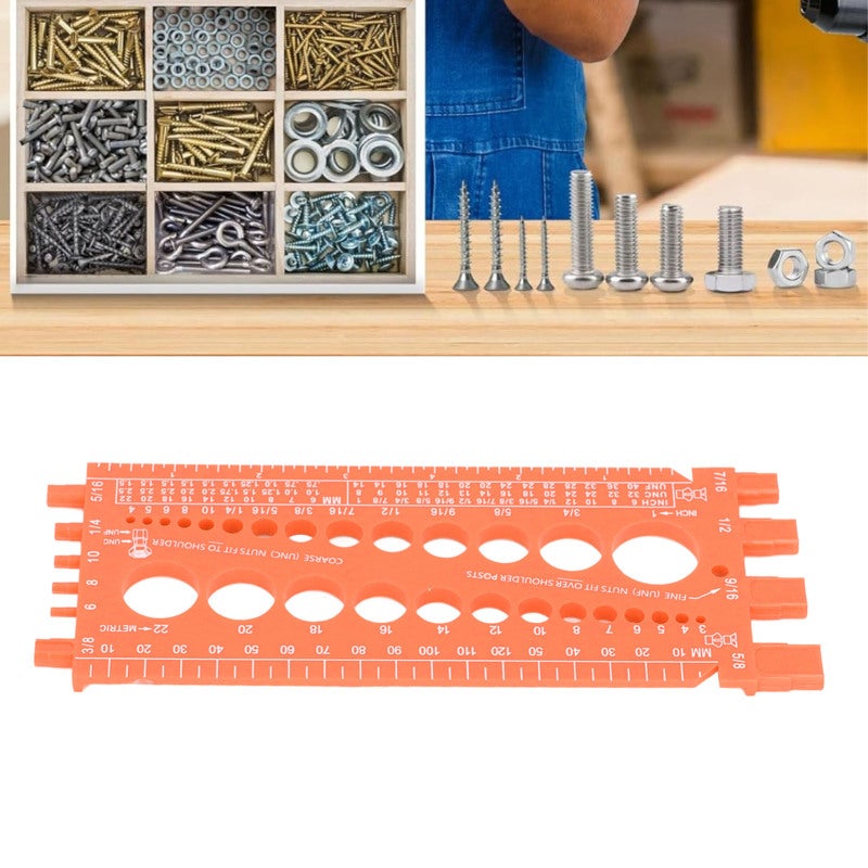 Nut Bolt Screw Gauge Multi Functional Inch Metric Quick Identification Nut Bolt Thread Checker for Workshop Garage Orange - Image 1