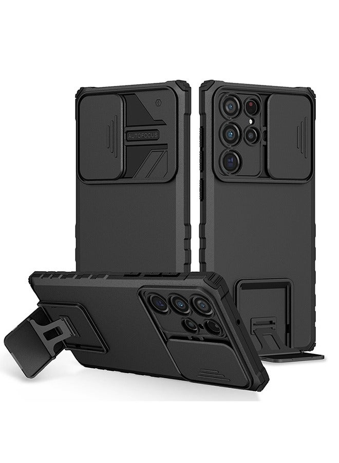 HY Case for Samsung Galaxy S24 Ultra Drop Proof Protection Rugged Protective S24 Ultra 5G Phone Cover with Built in Kickstand & Slide - Shockproof TPU Matte Textured Bumper Design (Black)  - Image 1
