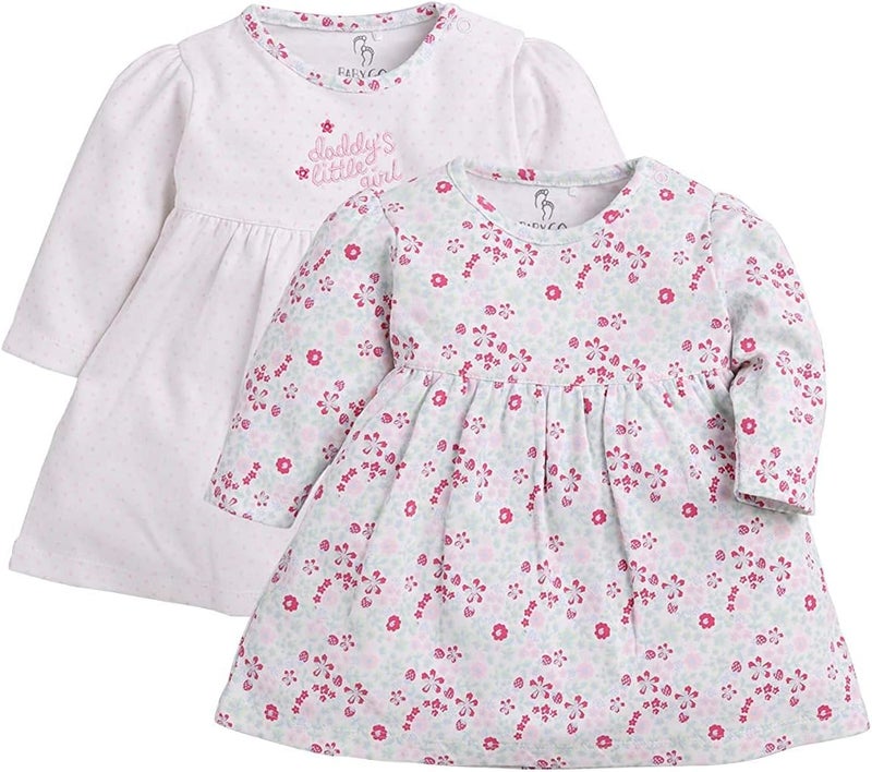 BABY GO Full Sleeve Regular Round Neck A Line Frocks for Baby Girls (Pack of 2) - Image 1