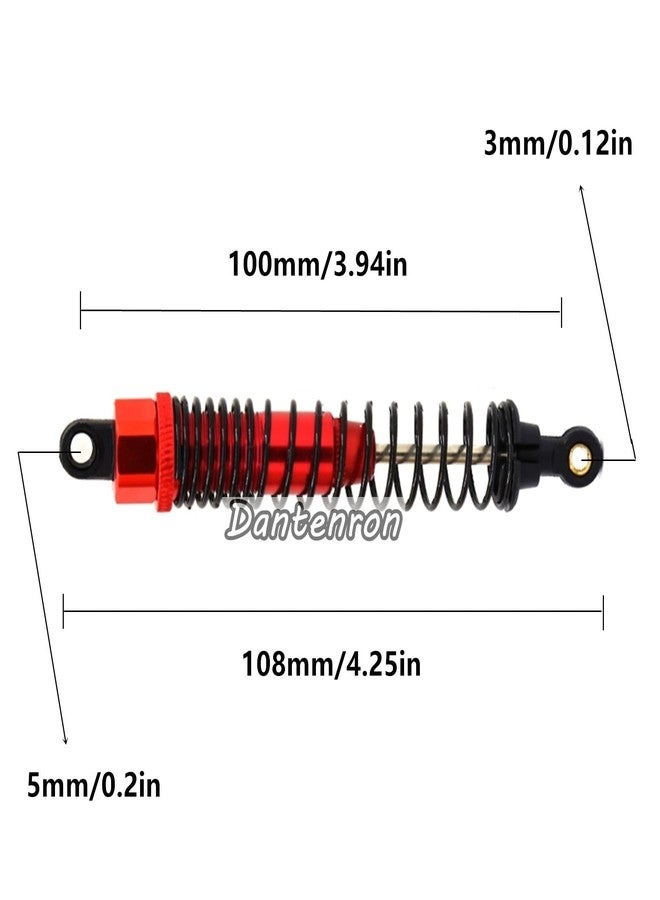 Dantenron 4Pack 1/10 RC Truck Car Adjustable Shock Absorber Damper 108004 Upgrade Parts 108mm Oil 108mm Oil Adjustable Alloy Aluminum Shock For 1:10 HSP 94188 94108 94111 Redcat Volcano (Red) - Image 2
