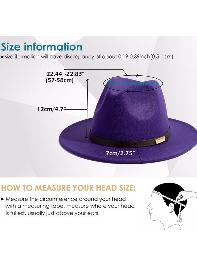 Gossifan Fedora Hats for Men, Women Wide Brim Panama Hat with Classic Belt, B-belt Purple, 7 1/8-7 1/4 - Image 3