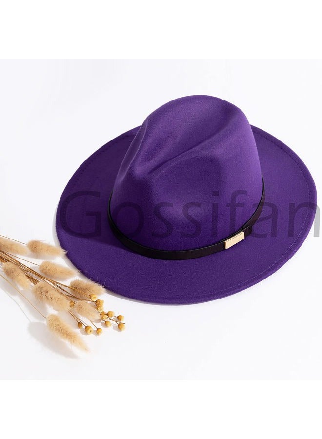Gossifan Fedora Hats for Men, Women Wide Brim Panama Hat with Classic Belt, B-belt Purple, 7 1/8-7 1/4 - Image 5