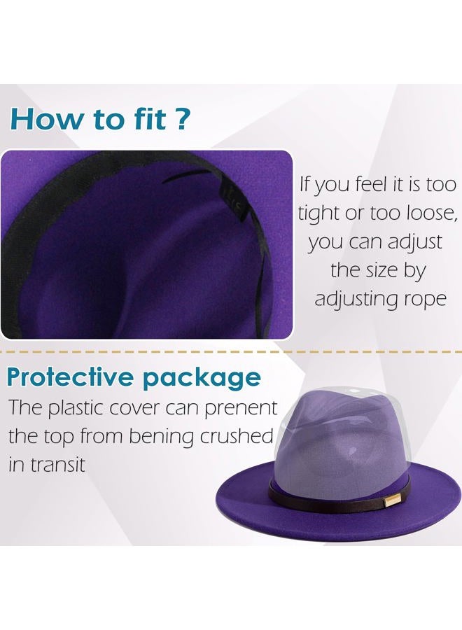 Gossifan Fedora Hats for Men, Women Wide Brim Panama Hat with Classic Belt, B-belt Purple, 7 1/8-7 1/4 - Image 4