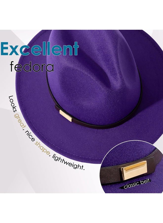 Gossifan Fedora Hats for Men, Women Wide Brim Panama Hat with Classic Belt, B-belt Purple, 7 1/8-7 1/4 - Image 2