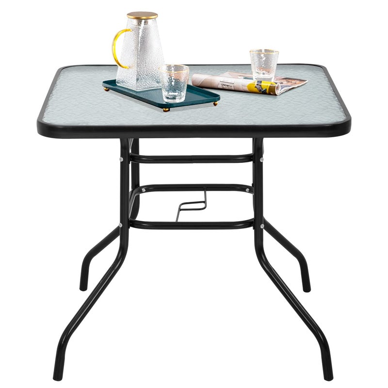 FDW FDW Outdoor Table Patio Table Dining Table with Tempered Glass Umbrella Hole for Lawn Balcony Yard Square 
