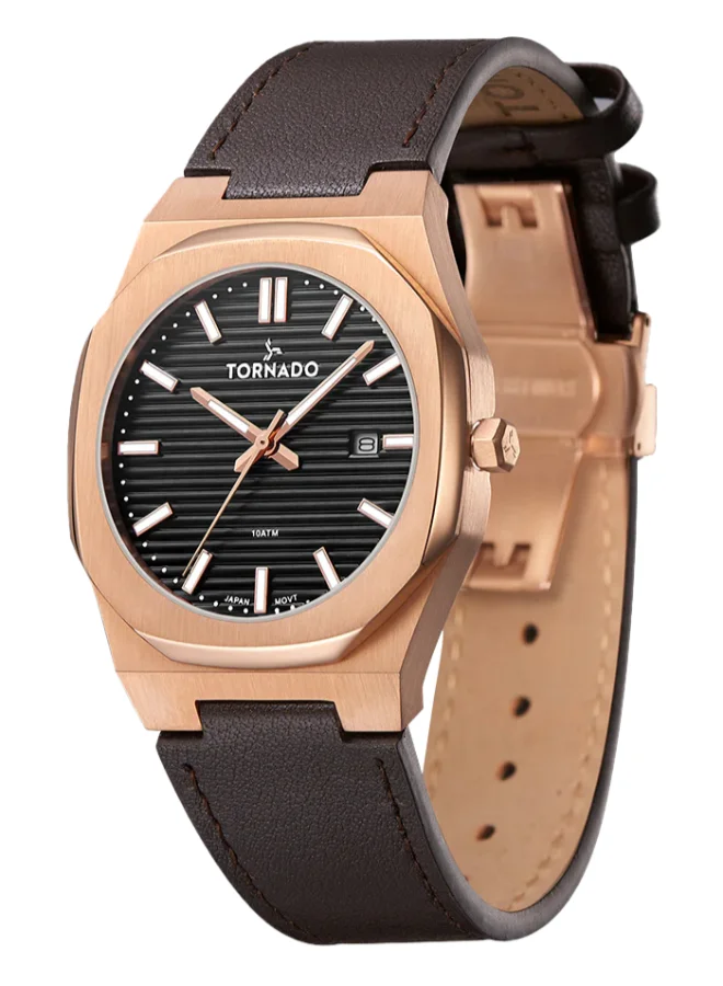 TORNADO Men's Leather Analog Watch T22002-RLDB - 40 mm