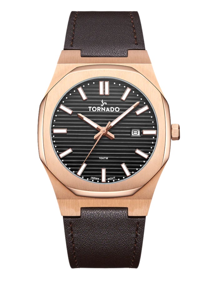 TORNADO Men's Leather Analog Watch T22002-RLDB - 40 mm - Image 1