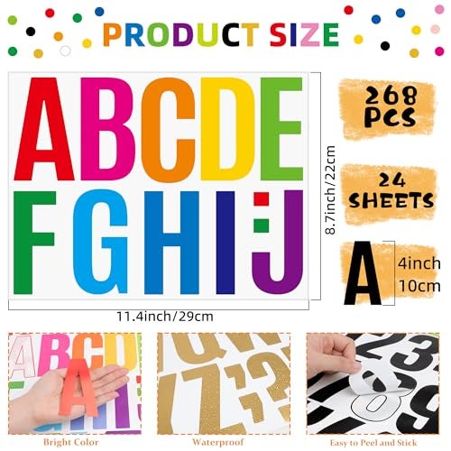Huimdery 24 Sheets Letter Stickers Bulletin Board Letters Large 4 Inch Vinyl Alphabet Stickers Big ABC Numbers Peel and Stick for Poster Board Classroom Mailbox Crafts Window Door Decoration (Colorful) - Image 2