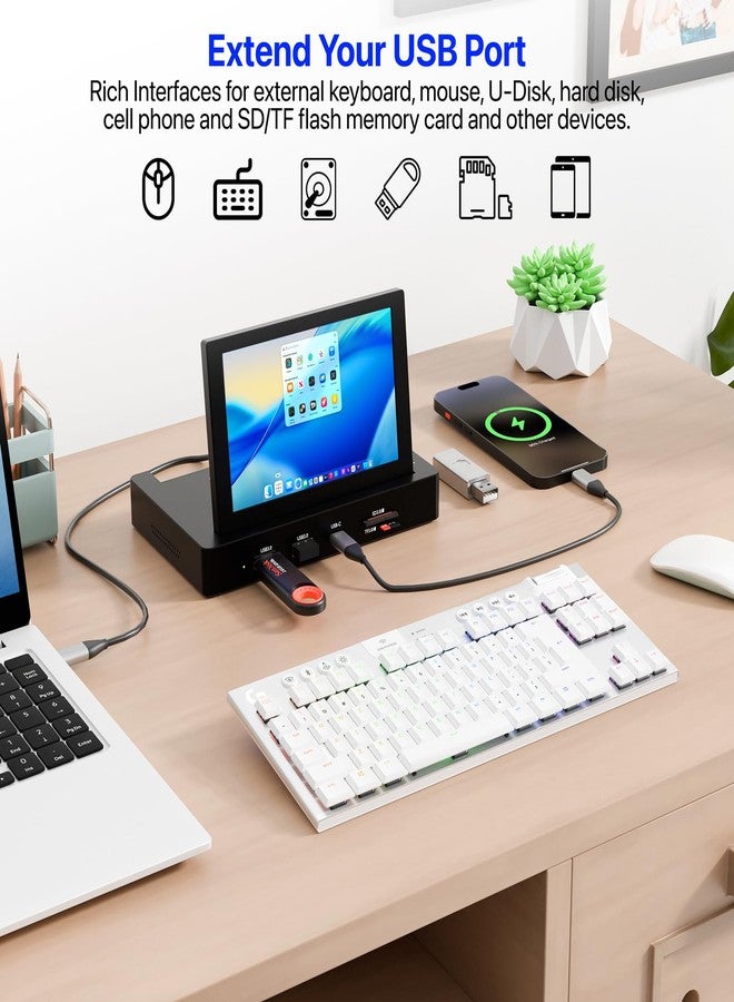 KOGODA شاشة صغيرة 5 بوصة مزودة بموزع USB وفتحات تثبيت Raspberry Pi، ومنفذ Type-C للتوصيل بكابل واحد ومكبرات صوت، وقاعدة تخزين متكاملة، وشاشة IPS محمولة لمراقبة الكمبيوتر، والألعاب/البث المباشر/AIDA64، وشريك مثالي لمشاريع DIY - Image 5