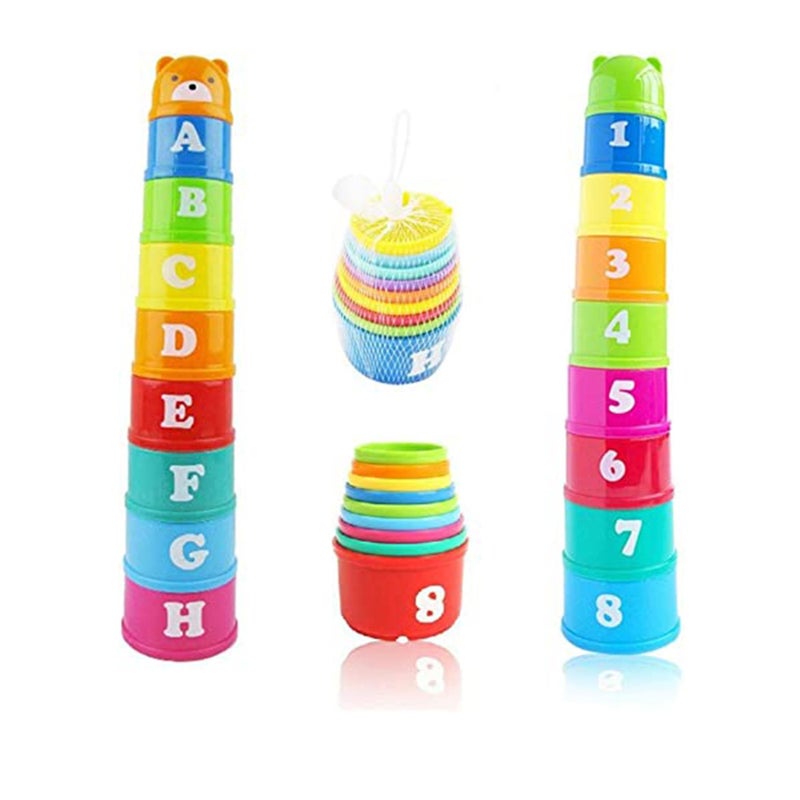 SOLARAE Stacking Cups, 9 pieces with letters and numbers, Sound Folding Cup Toy Stacking Cups Game Toy for Baby Kids Childrens Educational Toy Bath toys - Image 3