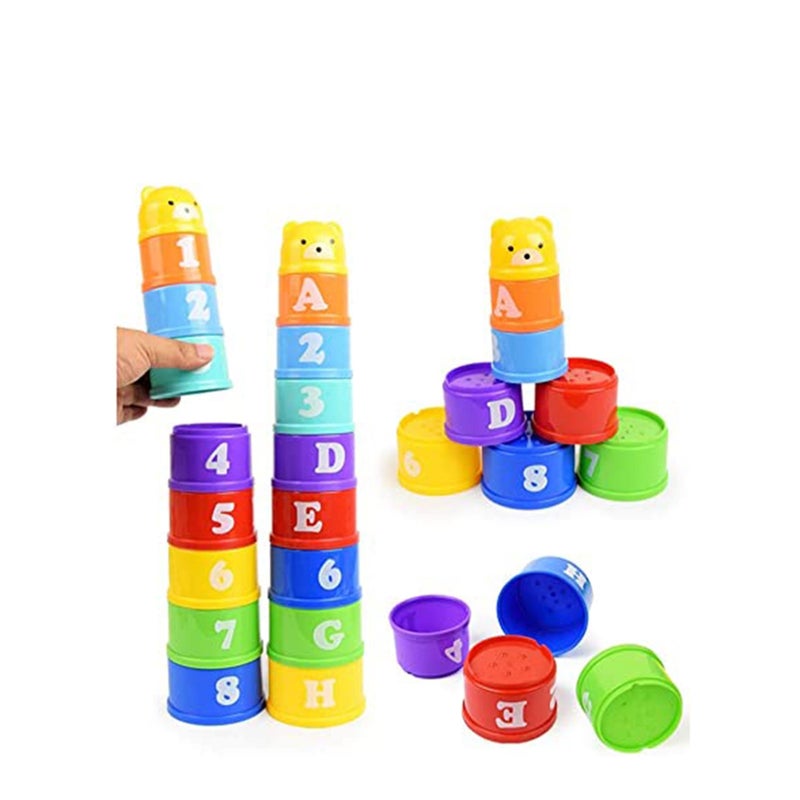 SOLARAE Stacking Cups, 9 pieces with letters and numbers, Sound Folding Cup Toy Stacking Cups Game Toy for Baby Kids Childrens Educational Toy Bath toys - Image 5