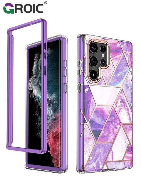 Designed for Samsung Galaxy S24 Ultra 6.8" Case, Full Body Rugged Case with Built-in Touch Sensitive Anti-Scratch Screen Protector, Stylish Marble Shockproof Protective Phone Case Slim Thin Cover