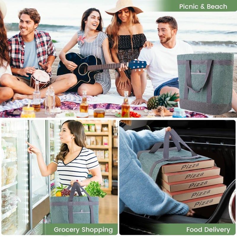 CIVJET Insulated Reusable Tote Bag for Grocery Shopping for Women/Men, Waterproof Cooler Bags for Travel/Beach/Picnic, Pizza/Food Delivery Bag to Keep Food Cold/Hot for Catering (Oxford Cloth, Green) - Image 2