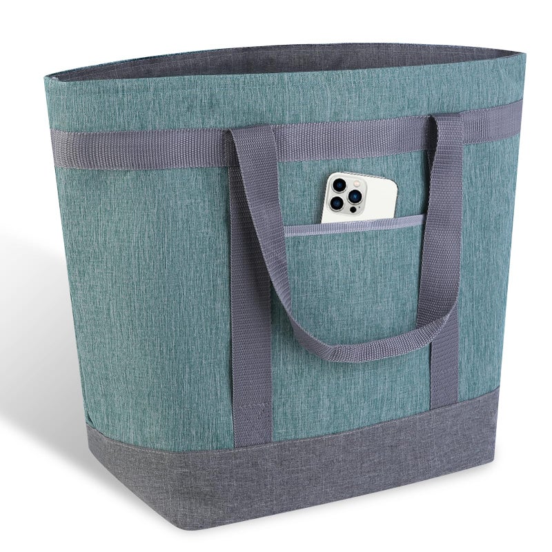 CIVJET Insulated Reusable Tote Bag for Grocery Shopping for Women/Men, Waterproof Cooler Bags for Travel/Beach/Picnic, Pizza/Food Delivery Bag to Keep Food Cold/Hot for Catering (Oxford Cloth, Green) - Image 1