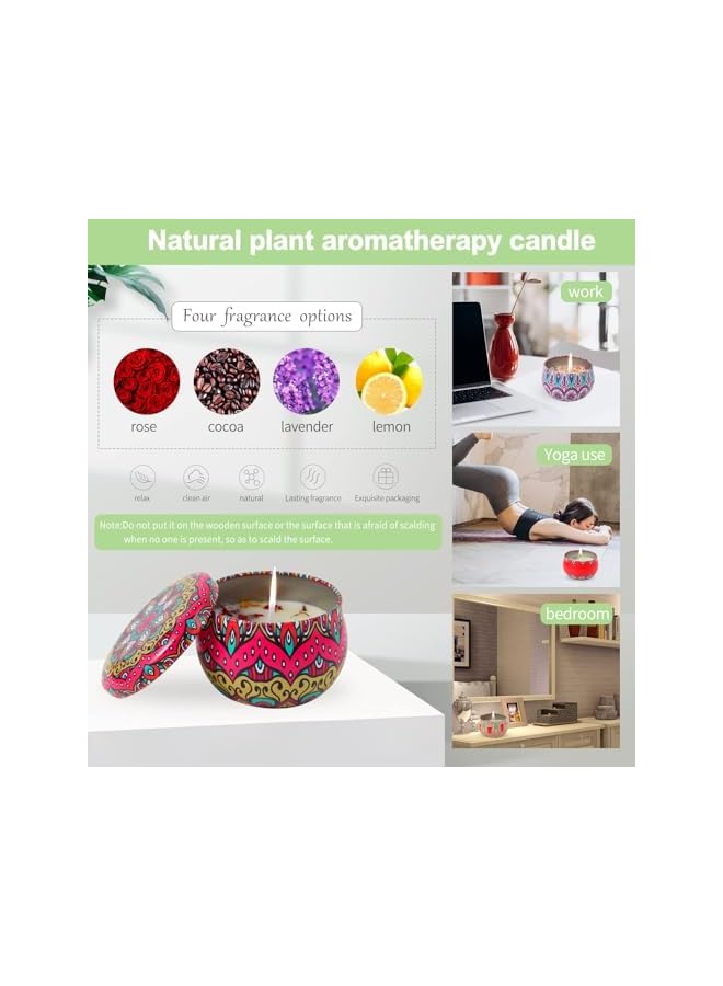 The Bros طقم هدايا الشموع المعطرة، 4 روائح، شمعة عطرية محمولة مريحة بدون دخان مصنوعة من شمع الصويا الطبيعي، حامل شمعة دائري زخرفي لحفلات الزفاف، العشاء، الحفلات، ديوالي، الحمام، اليوغا - Image 4