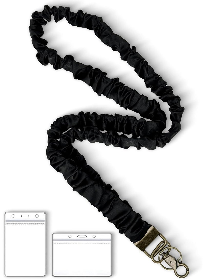 سلاسل Scrunchie الممتدة لمفاتيح شارات الهوية ، سلاسل المعلم لطيف للنساء مع حاملين بطاقتين 19.6 بوصة - Image 2
