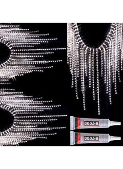 Mtlee Rhinestone Fringe Rhinestone Trim Rhinestone Fringe Belt Rhinestone Fringe Trim Beaded Fringe Trim Rhinestone Ribbon Tassel Chain For Jeans Clothing Accessories Diy Decoration (1 Yard Silver)  - Image 1