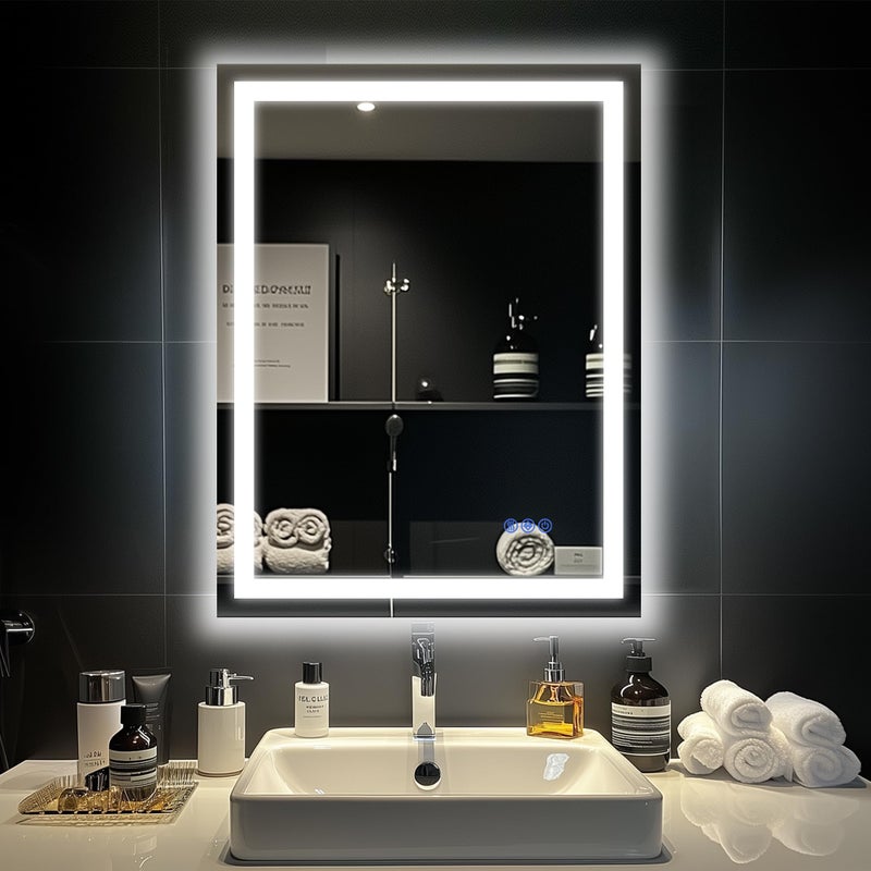 Antok 24"x 32" LED Bathroom Mirror with Lights, Anti-Fog, Dimmable, Lighted Vanity Mirror with Tempered Glass, Memory Function, 3 Light Modes, Safe Use, Horizontal, Vertical, Wall Mount - Image 2
