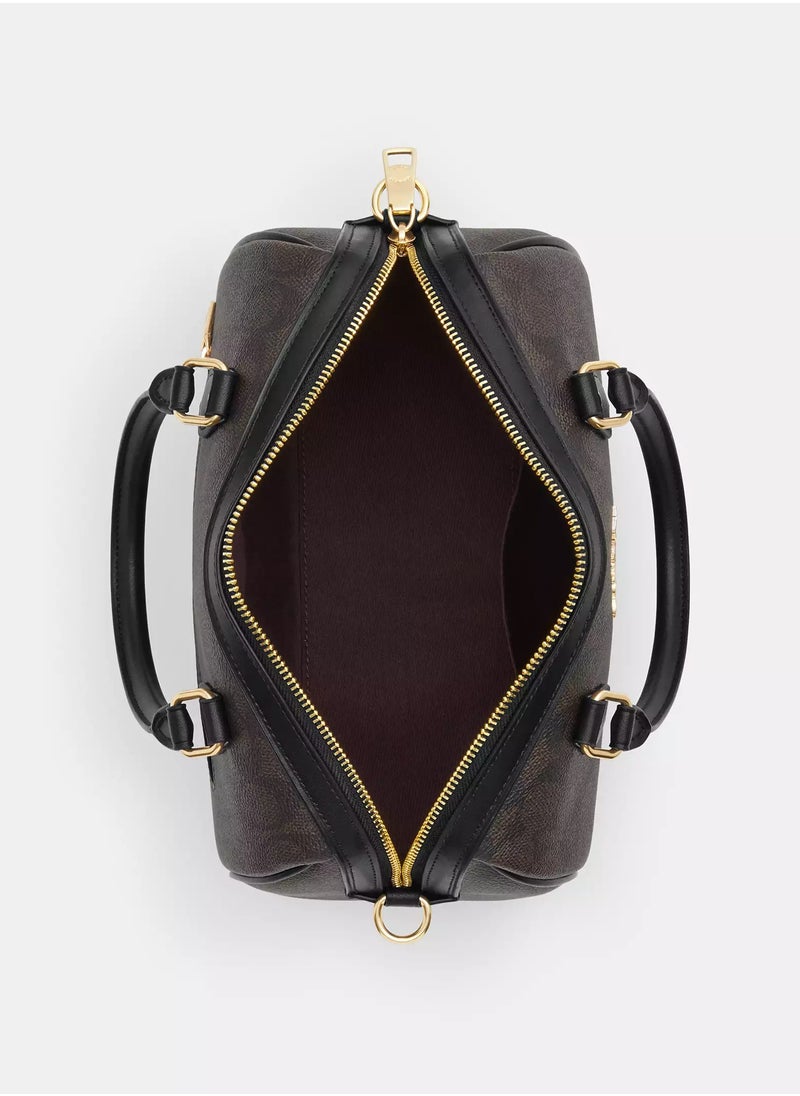 coachoutlet Coach Rowan Satchel Bag In Signature Canvas, Women's Tote Bag, Women's Shoulder Bag, Women's Hand Bag, Women's Travel Bag, Walnut Black  - Image 4