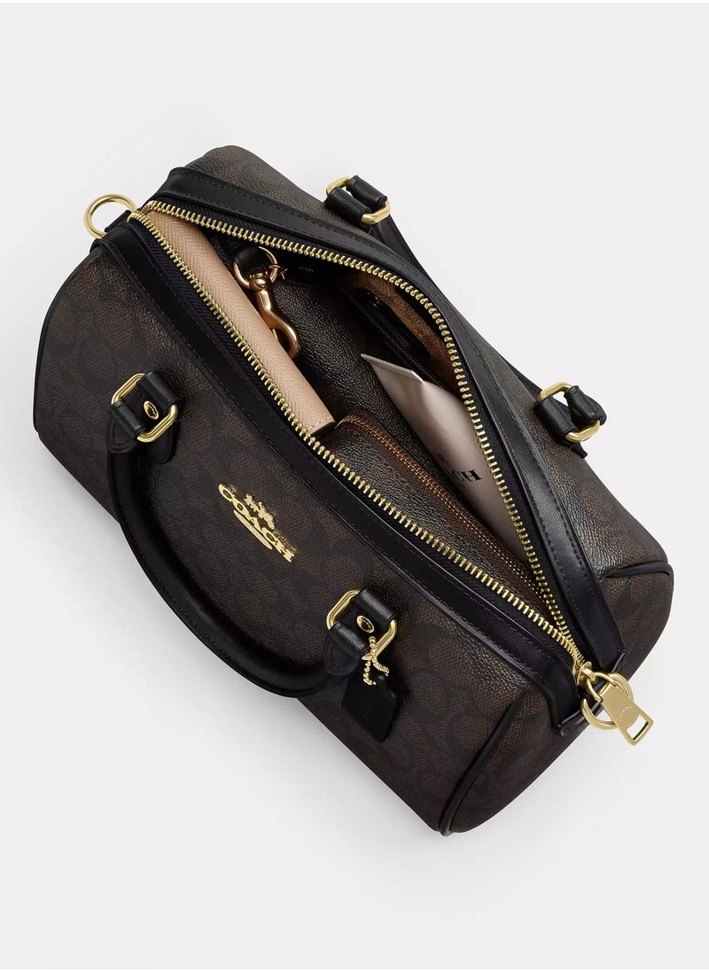 coachoutlet Coach Rowan Satchel Bag In Signature Canvas, Women's Tote Bag, Women's Shoulder Bag, Women's Hand Bag, Women's Travel Bag, Walnut Black  - Image 3