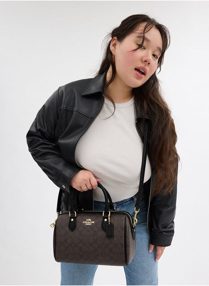 coachoutlet Coach Rowan Satchel Bag In Signature Canvas, Women's Tote Bag, Women's Shoulder Bag, Women's Hand Bag, Women's Travel Bag, Walnut Black  - Image 5
