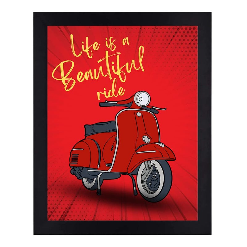 Interio Crafts Positive Life QuotesLife is a Beautiful Ride Motivational wall framed Poster Black Synthetic Wood 13 X 10 Inches