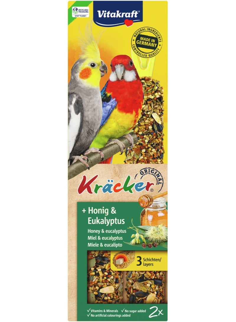 Vitakraft Natural Parrot Snack with Honey & Eucalyptus – Enriched with Vitamins & Minerals – 2 Sticks - German Made