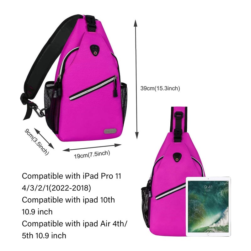 MOSISO Sling Backpack, Multipurpose Crossbody Shoulder Bag Travel Hiking Daypack, Rose Red, Medium - Image 4