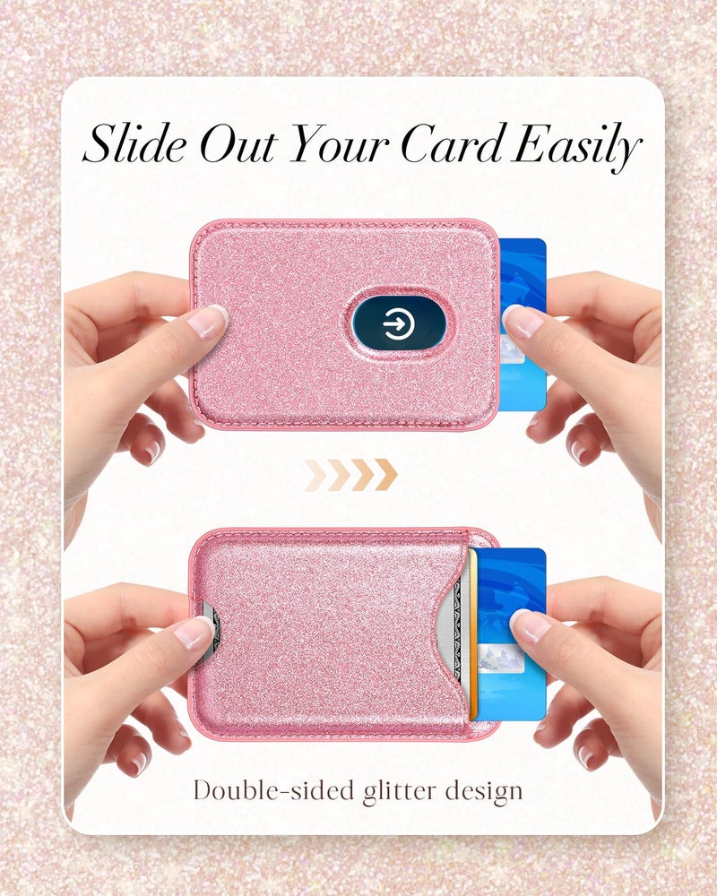 Shorogyt Compatible with Magsafe Wallet Magnetic Card Holder - Glitter Pk Phone Wallets for Women Teen Girls Fashion for iPhone 16/15/14/13/12 Series Slim for Apple Mag RFID Magnet, Fit 3 Cards - Image 4
