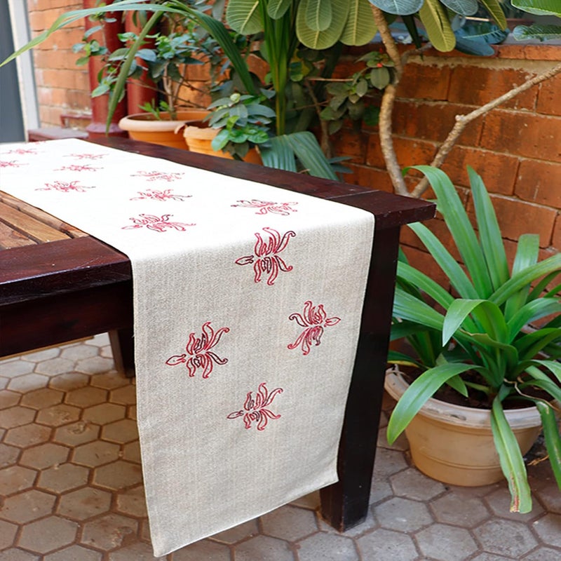 Zeba Zeba World Floral Embroidered Gold Enhanced Decor 6 Seater Table Runner Cloth , Table Runner for Living Room, Dining Table Runner(Size : 12" X 84" ; 30 Cms X 213 Cms) - Image 1