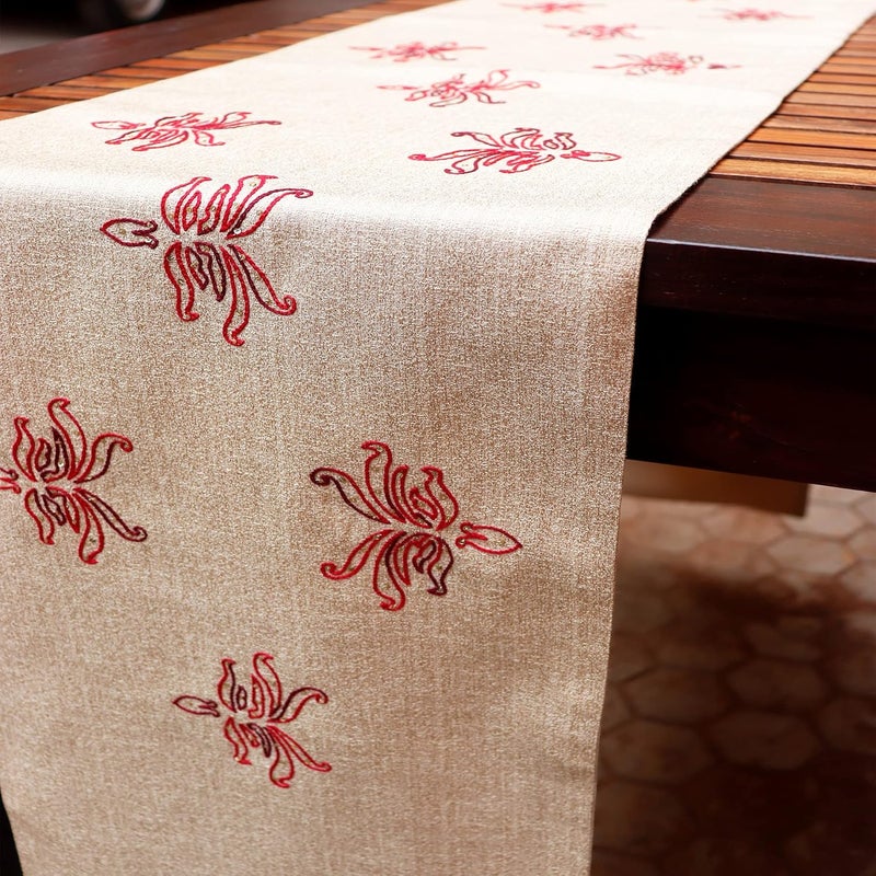 Zeba Zeba World Floral Embroidered Gold Enhanced Decor 6 Seater Table Runner Cloth , Table Runner for Living Room, Dining Table Runner(Size : 12" X 84" ; 30 Cms X 213 Cms) - Image 2