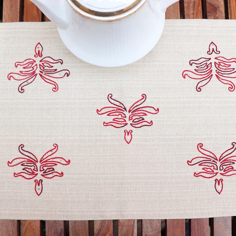 Zeba Zeba World Floral Embroidered Gold Enhanced Decor 6 Seater Table Runner Cloth , Table Runner for Living Room, Dining Table Runner(Size : 12" X 84" ; 30 Cms X 213 Cms) - Image 3