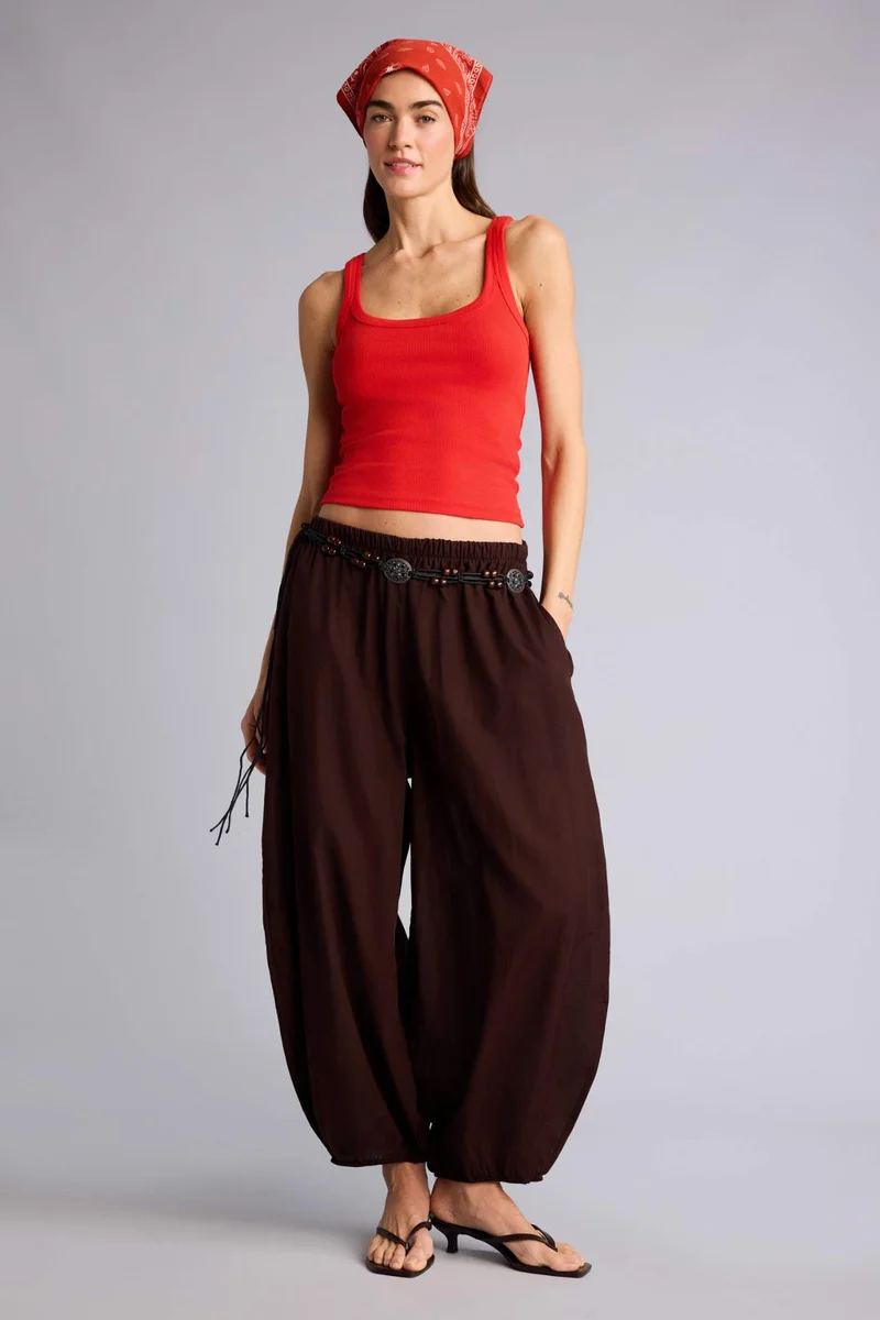 ديفاكتو Balloon Fit Regular Hem With Pockets Voile Trousers