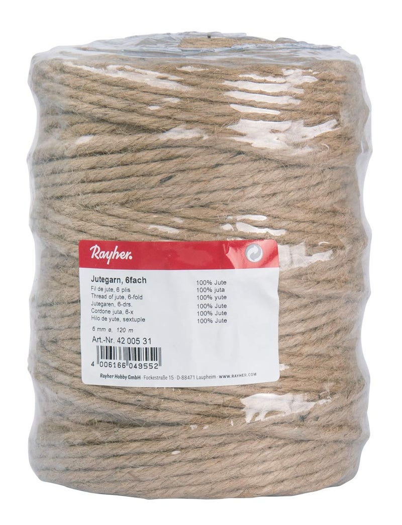 Rayher Jute Twine 6 Ply 46 mm  120 m Spool Natural Color Decorative Tie Cord