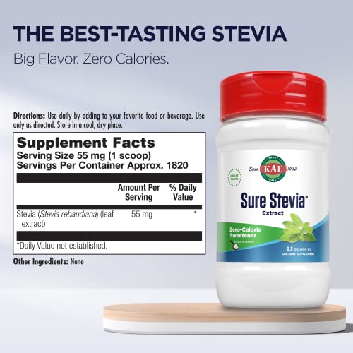 KAL Sure Stevia Extract Powder, Low Carb, Plant Based Stevia Sweetener, Great Taste, Zero Calories, Zero Sugar, Low Glycemic & Perfect for a Keto Diet, 60-Day Guarantee, Approx. 1820 Servings, 3.5oz - Image 2