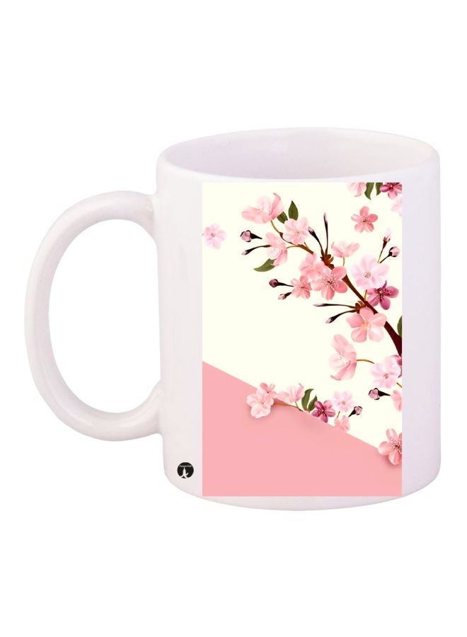 RYN Floral Printed Coffee Mug White/Pink/Beige 11ounce