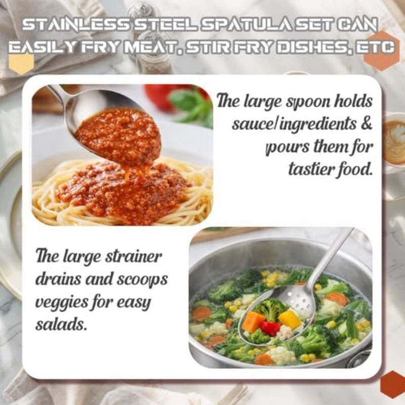 Stainless Steel Serving Spoons, 8 10 Inch Slotted Solid Kitchen Utensil Set, Plating Basting Spoon for Sauces, Buffet, Cooking, Salads, Appetizers, Dishwasher Safe, 4 PCS - Image 5