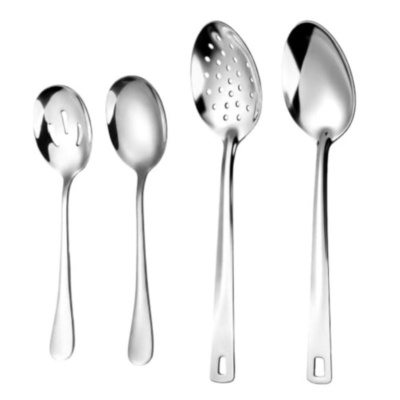 Stainless Steel Serving Spoons, 8 10 Inch Slotted Solid Kitchen Utensil Set, Plating Basting Spoon for Sauces, Buffet, Cooking, Salads, Appetizers, Dishwasher Safe, 4 PCS - Image 1