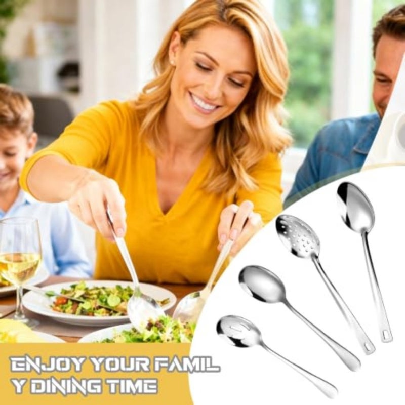 Stainless Steel Serving Spoons, 8 10 Inch Slotted Solid Kitchen Utensil Set, Plating Basting Spoon for Sauces, Buffet, Cooking, Salads, Appetizers, Dishwasher Safe, 4 PCS - Image 2