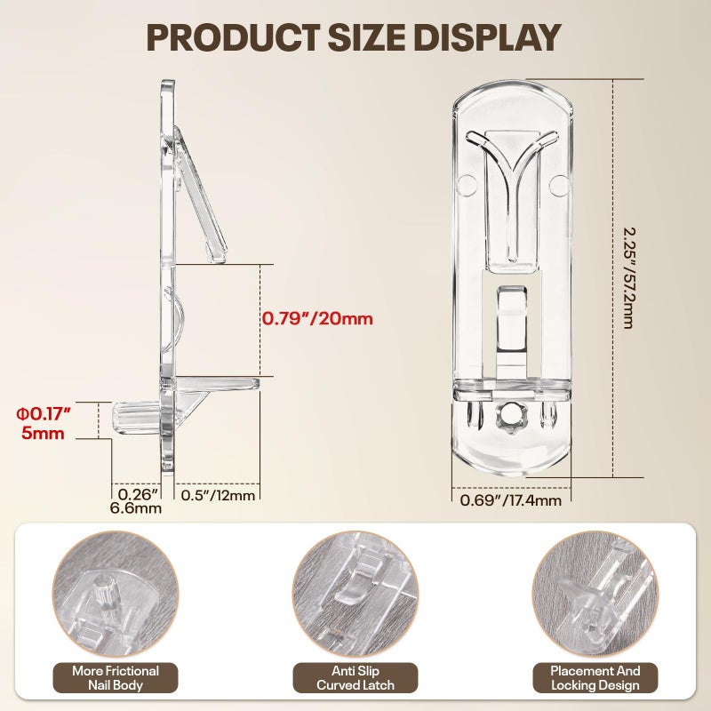 LUXIFY 20 PCS Locking Shelf Pegs 5mm*3/4" Plastic Clear Shelf Pins & Pegs for Kitchen Cabinets, Bookcases, Wardrobe Transparent Plastic Shelf Support Pins, Compatible with All Standard 5mm Holes - Image 2