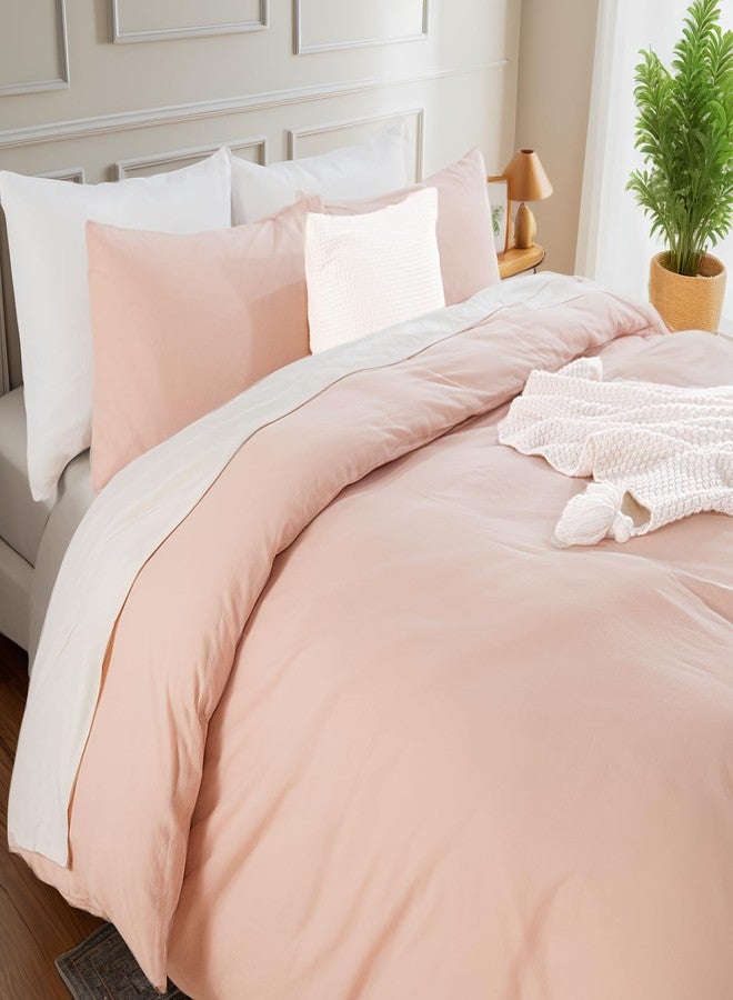 NEXHOME PRO Duvet Cover Set Kids Twin Size Linen Feel Textured Organic Natural 100% Washed Cotton Duvet Cover 2 Pieces Bedding Set with Zipper Closure, Breathable, Dusty Pink(No Comforter) - Image 5
