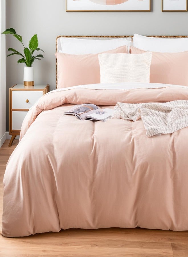 NEXHOME PRO Duvet Cover Set Kids Twin Size Linen Feel Textured Organic Natural 100% Washed Cotton Duvet Cover 2 Pieces Bedding Set with Zipper Closure, Breathable, Dusty Pink(No Comforter) - Image 1