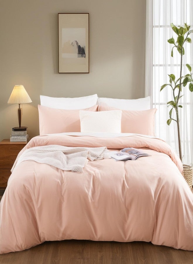 NEXHOME PRO Duvet Cover Set Kids Twin Size Linen Feel Textured Organic Natural 100% Washed Cotton Duvet Cover 2 Pieces Bedding Set with Zipper Closure, Breathable, Dusty Pink(No Comforter) - Image 2